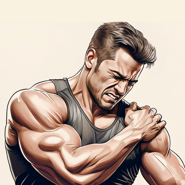 Illustration of a lifter holding a painful shoulder.