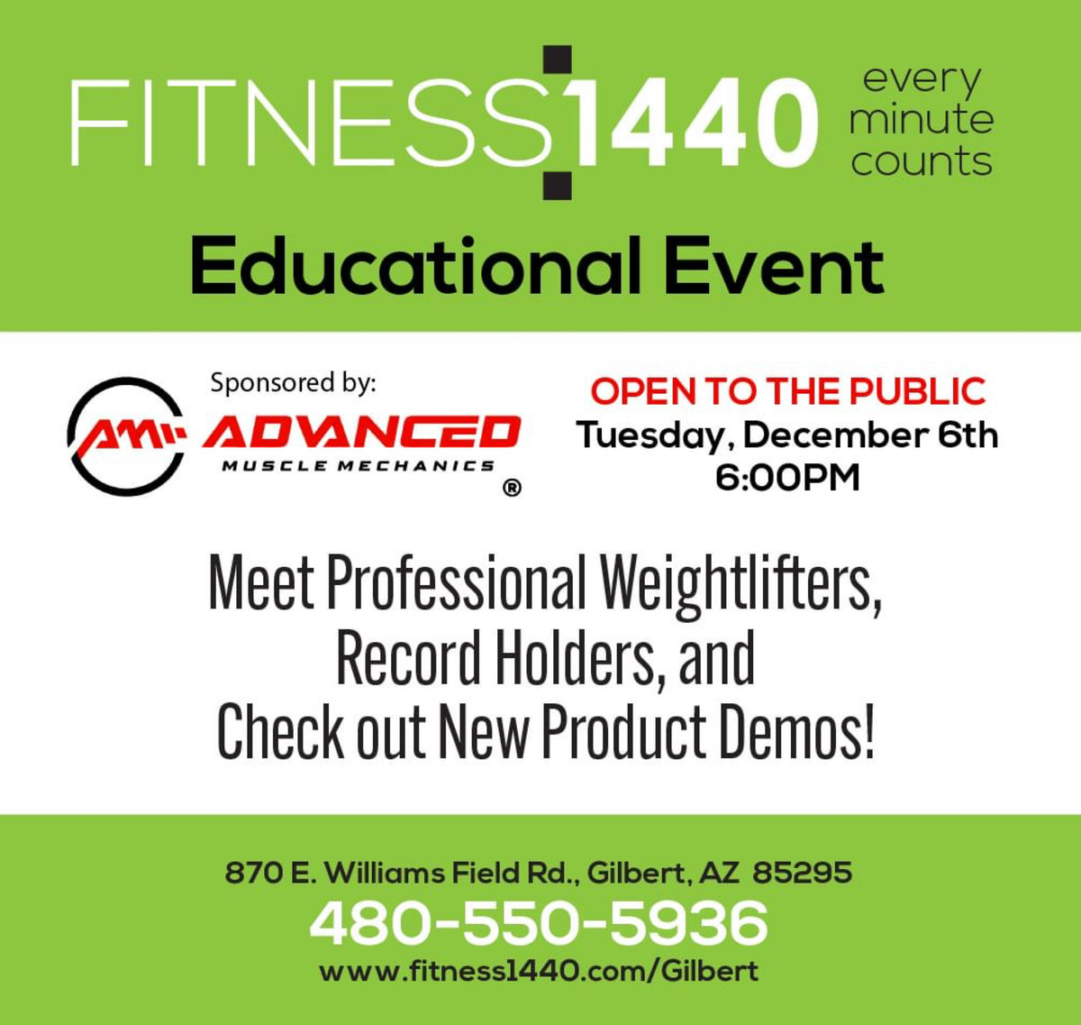 Fitness 1440 Gilbert event flyer