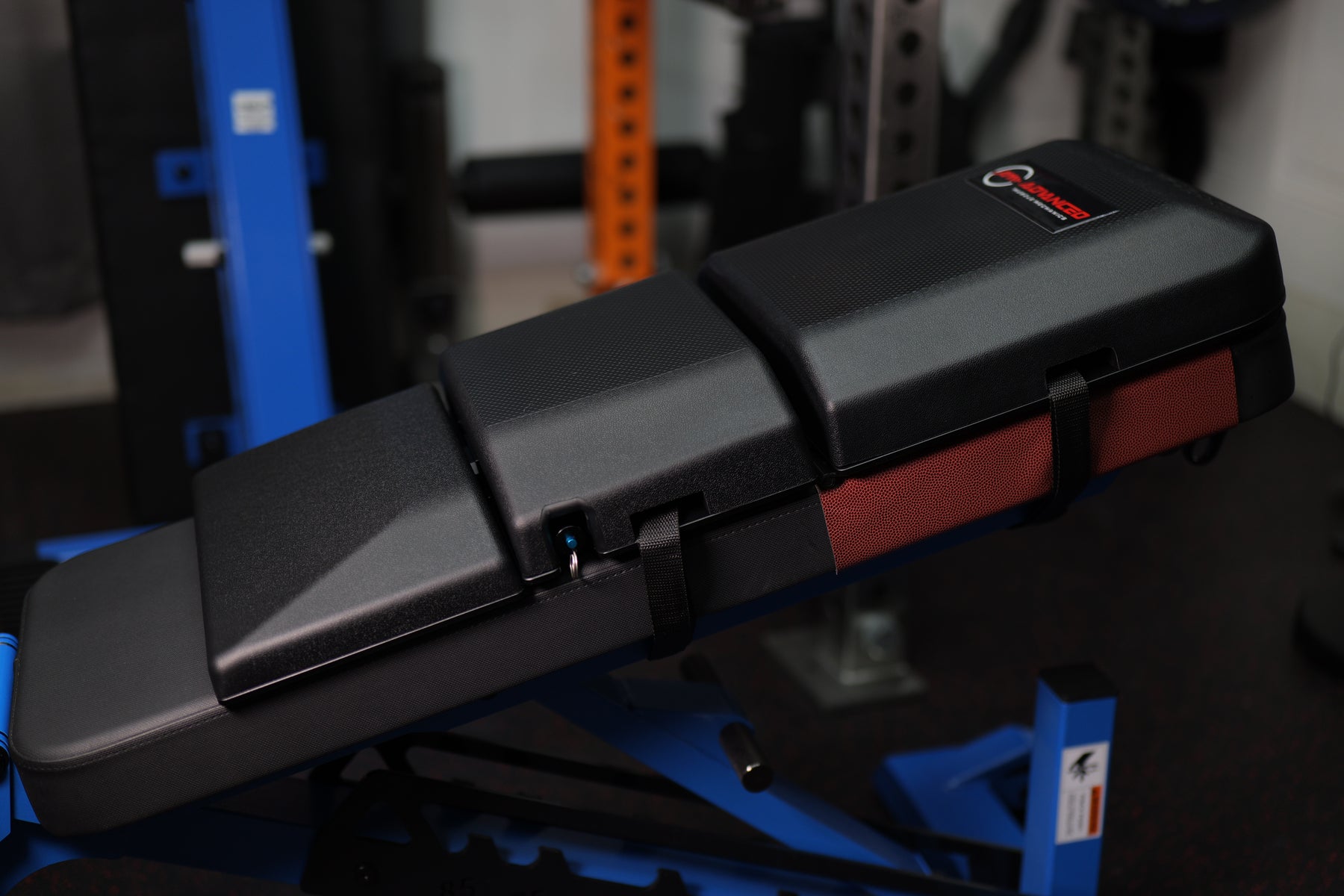Angled view of The Launch Pad® Gen II on an incline bench, showing the contoured sections and lumbar component.