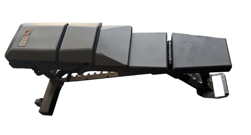 The Launch Pad positioned and secured on a compatible weight bench