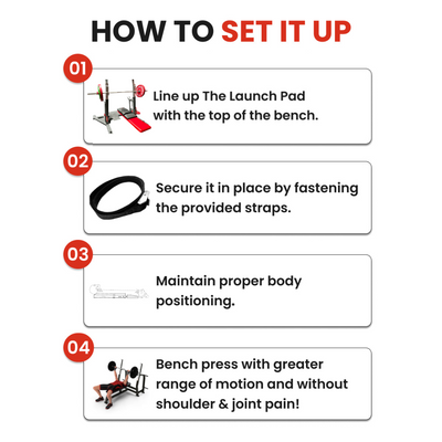 Step-by-step guide to setting up The Launch Pad™ for optimal bench press form, enhanced range of motion, and joint-friendly workouts.