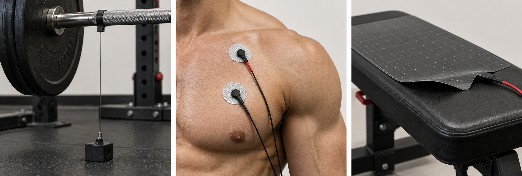Linear position transducer attached to a barbell.
