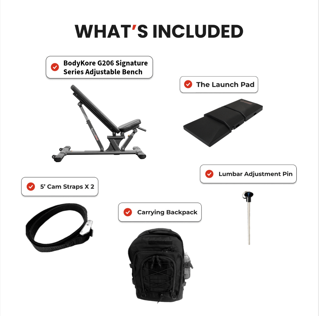 The Launch Pad x G206 Adjustable Bench Package - Advanced Muscle Mechanics + BodyKore