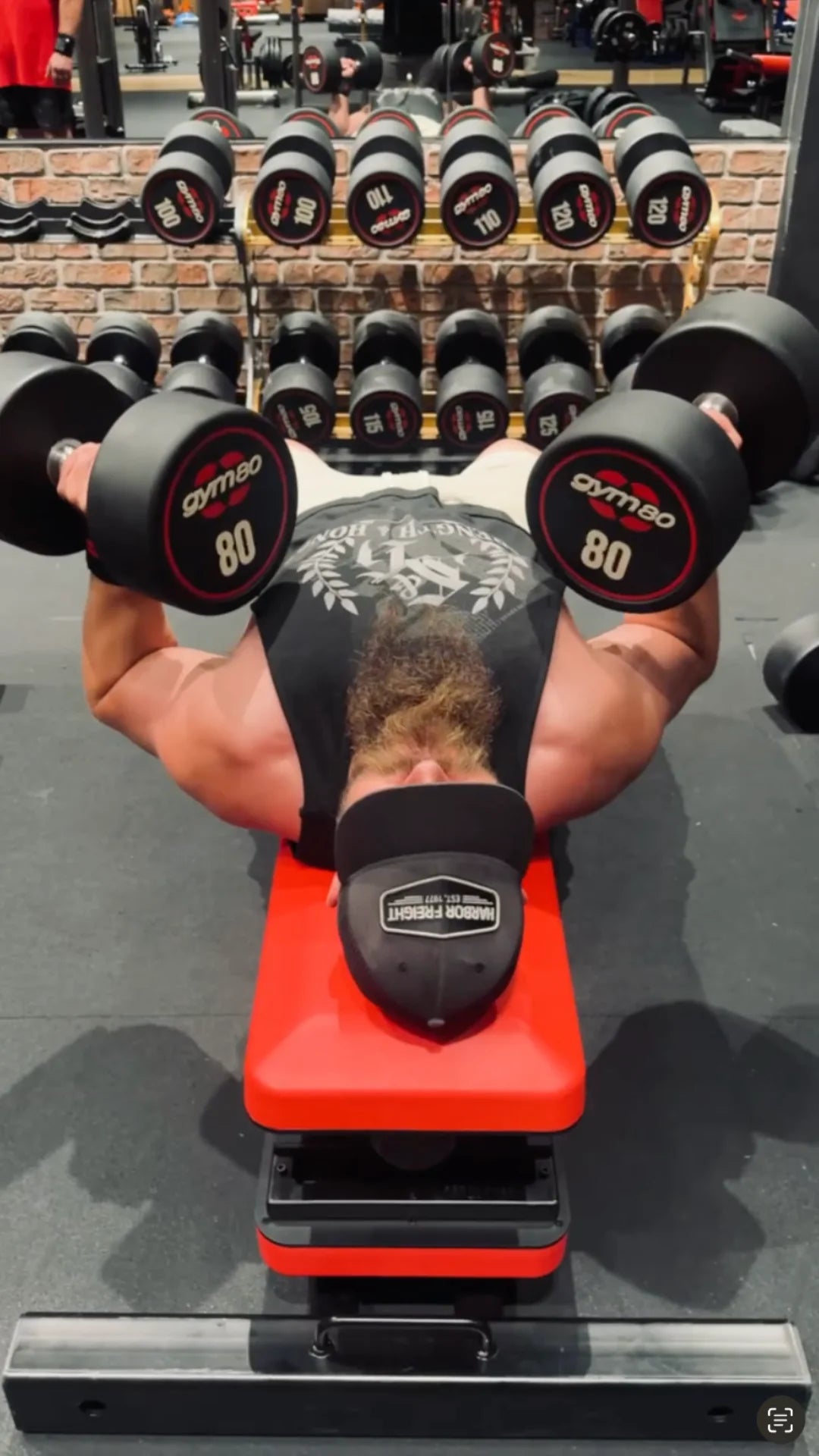 Flat dumbbell press in the bottom position on the performance surface of the current Joint Ops prototype